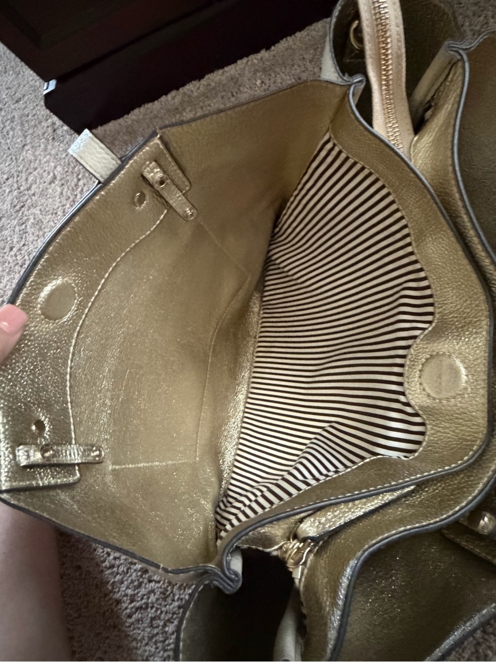 Henri Bendel Cream Pebbled Leather Tote with Striped Bendel Key Charm - Picture 9 of 12
